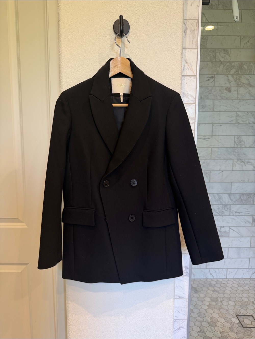 Maje Black Double-Breasted Wool Blend Blazer Jacket